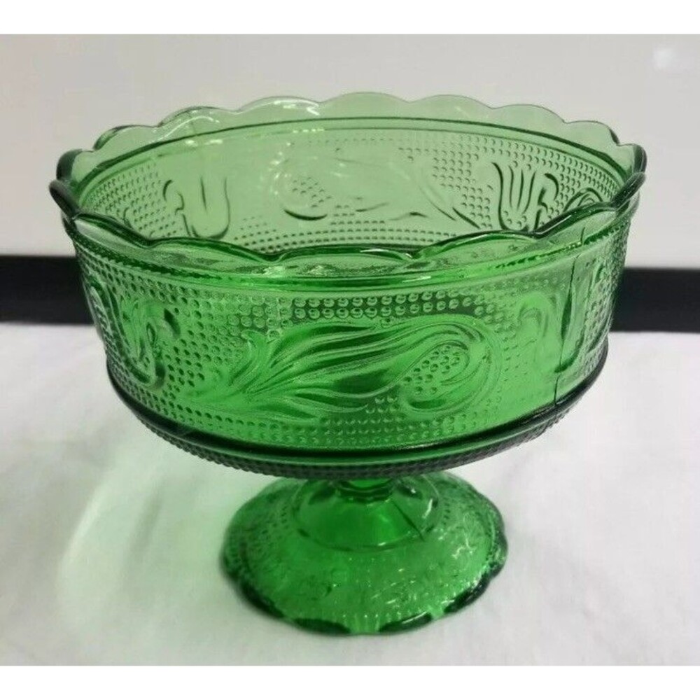 Vintage E.O. Brody Co. M6000 Green Glass Compote Candy Dish Cleveland Ohio